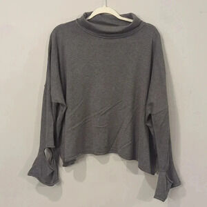 Planet Lauren‎ G Sweater Pima Cotton/Tencel Mock Neck Made in Peru Gray One Size